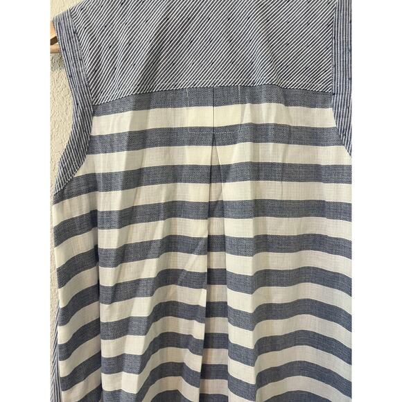 Vincente Tunic Top White Blue Sleeveless Floral Collar Hi Lo Hem Size Medium - Picture 15 of 16